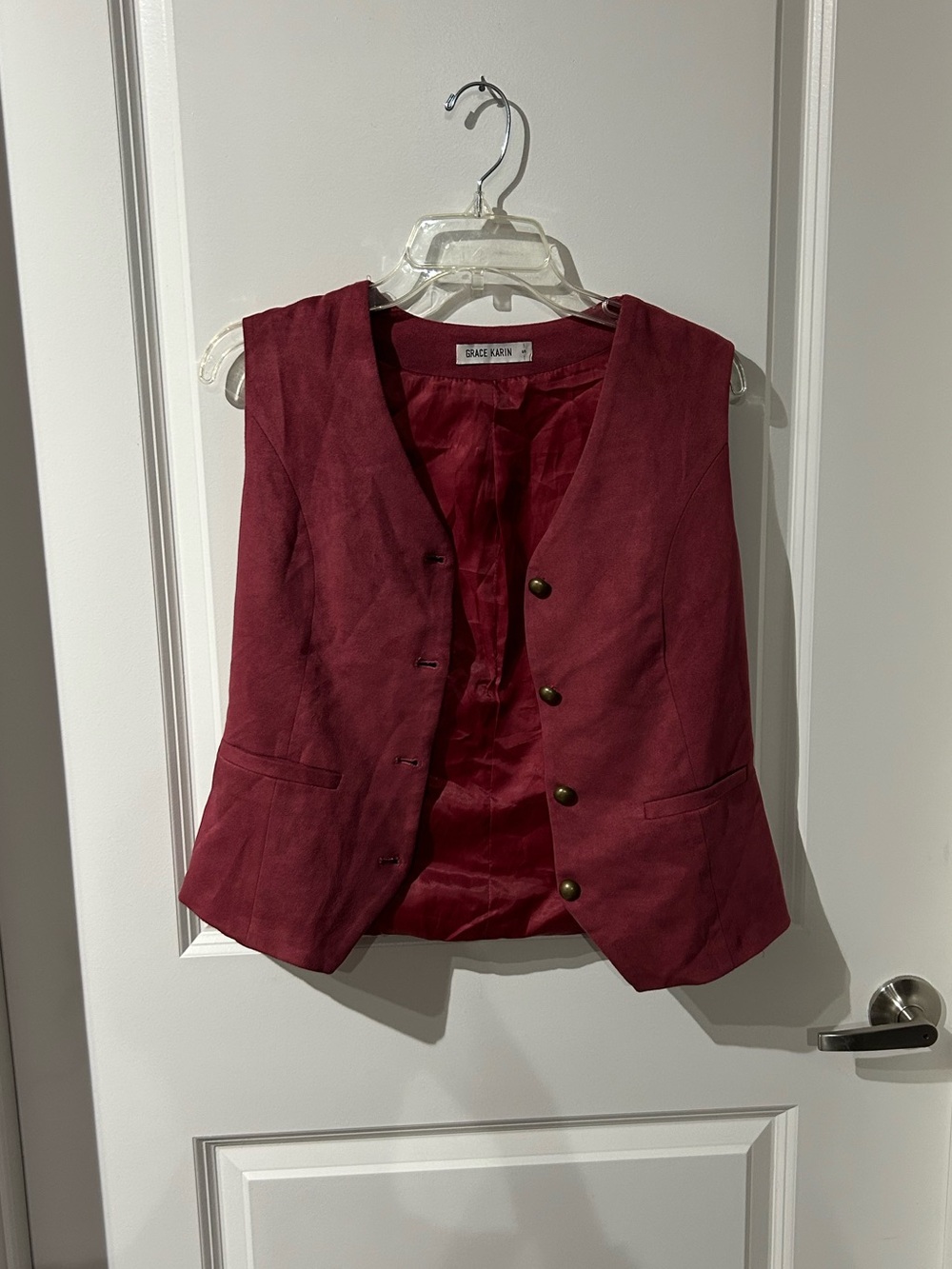 Grace Karin Deep Berry suede Satin-Lined Vest